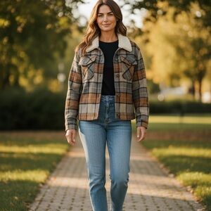 Plaid Jacket with Sherpa Collar 🤎